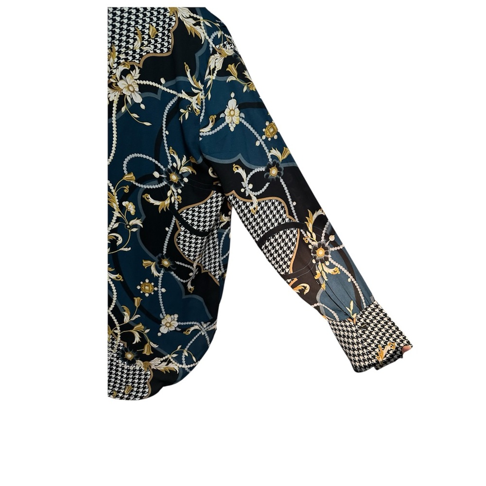 Ann Taylor Blue and Black Blouse with Ornate Pattern M - Picture 7 of 7